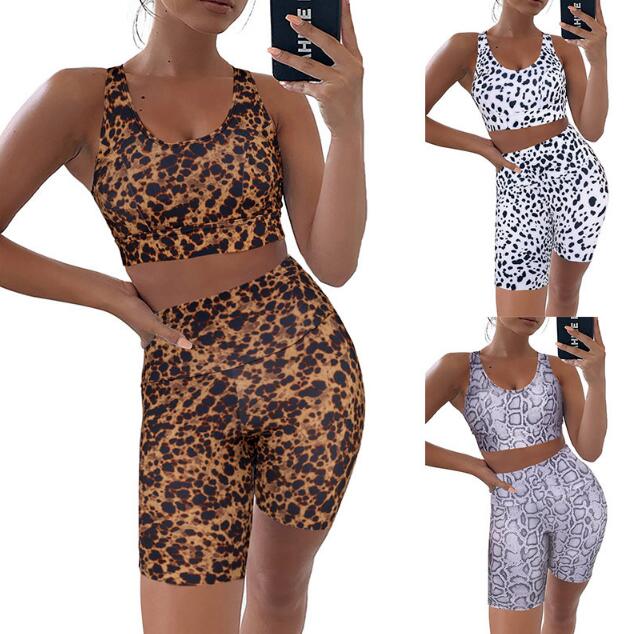 Leopard Print Yoga Suit Cross Back High Stretch Breathable Fabric Quick-Drying Sports Yoga Suit