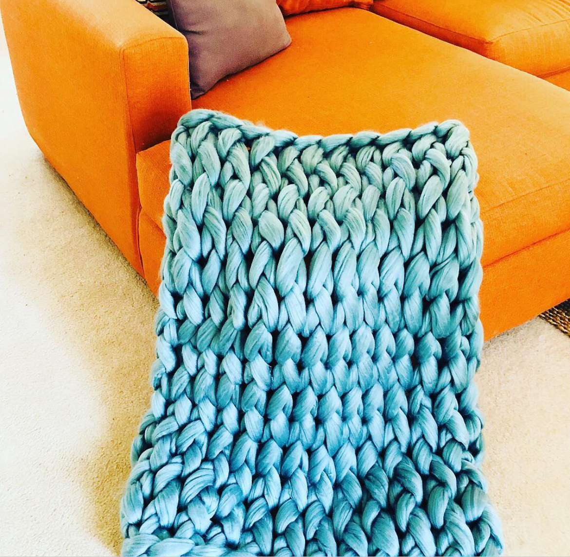 Chunky Knit Blanket 36”x60” Handmade Vegan Weighted Blanket Teal