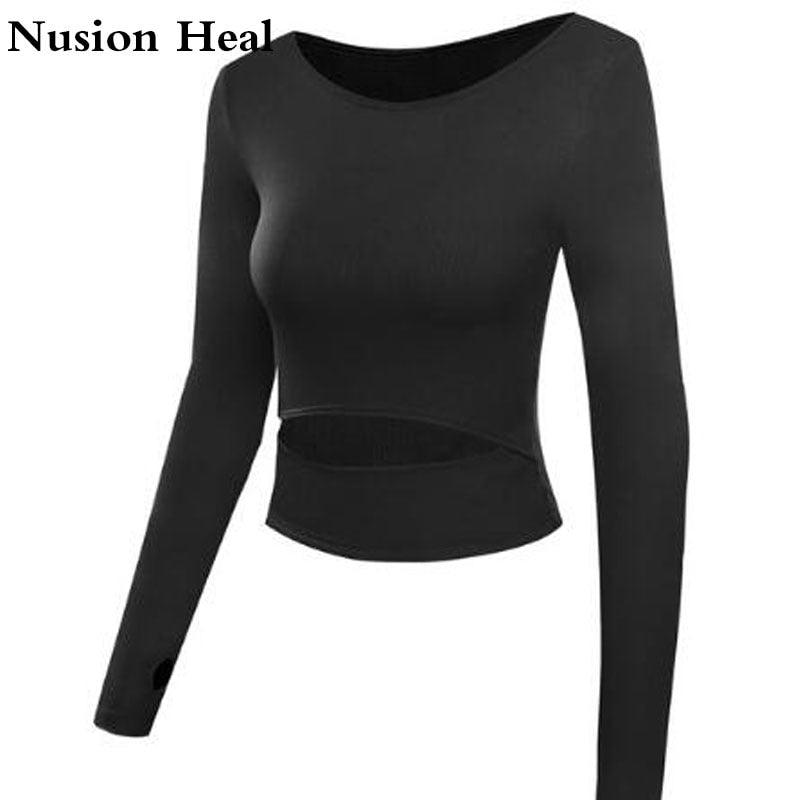 Women Gym White Yoga Crop Tops Yoga Shirts Long Sleeve Workout Tops Fitness Running Sport T-Shirts Training Yoga Sportswear Sexy