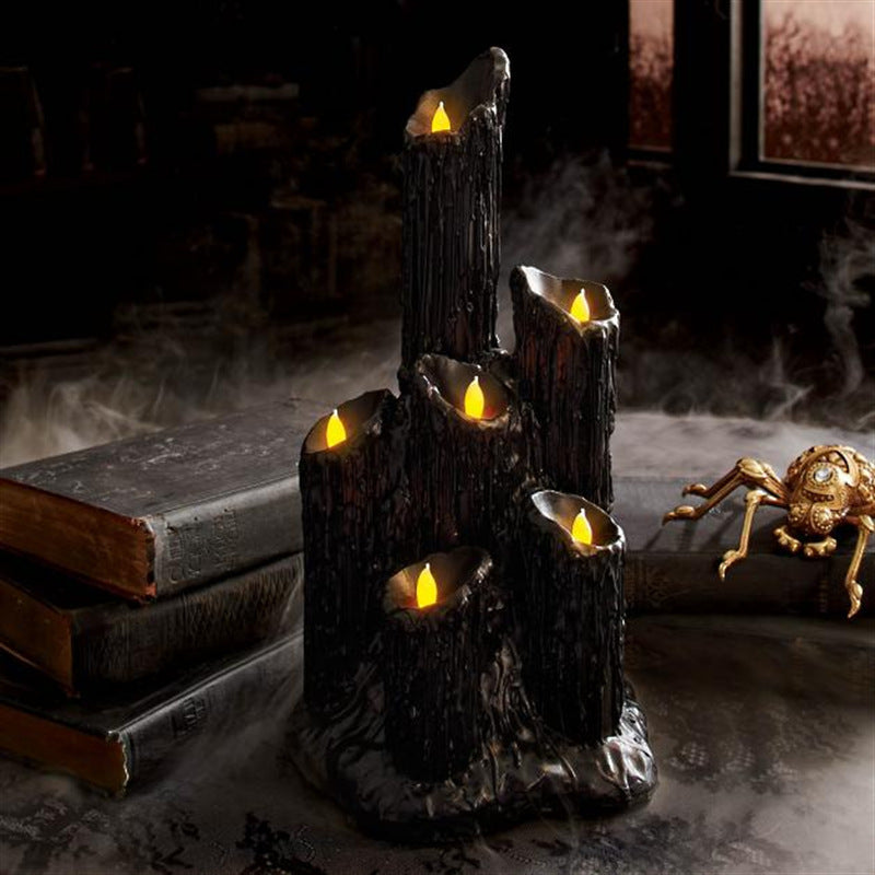 Halloween Candlestick Melting Candle Cluster Melting Black Lava Candle Holder with 3 Candle Light Resin Halloween Party Decor