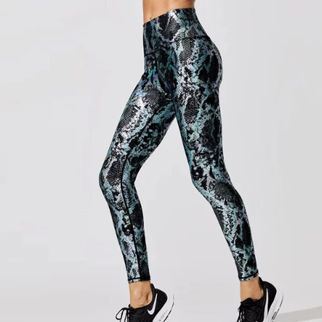 Retro Leggings in Metallic Snake Print