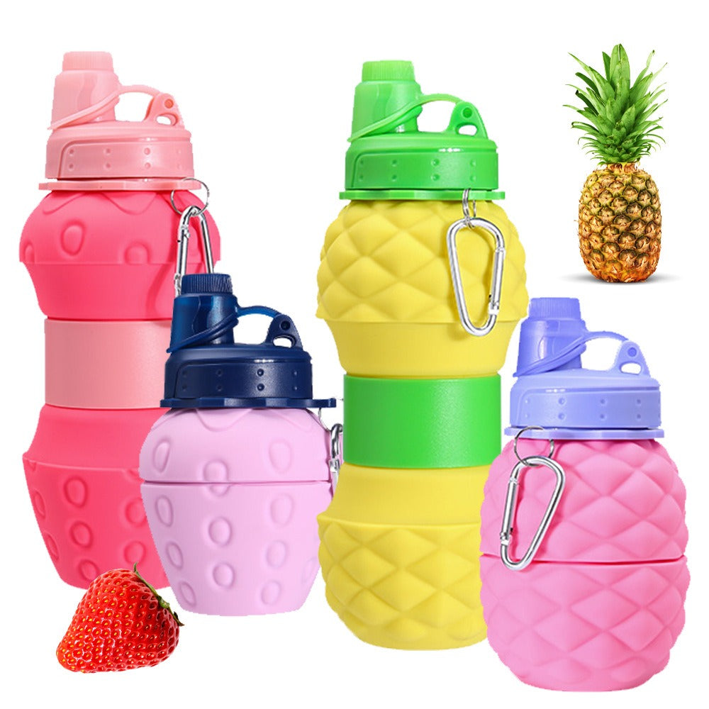 Fruit Folding Water Bottle Silicone Pineapple Strawberry Water Cup Creative Outdoor Scalable Sports Water Bottle