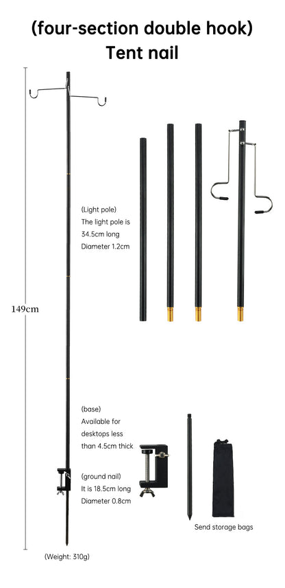 Outdoor Lightweight Aluminum Alloy Portable Camping Lamp Holder Lantern Stand with Storage Bag