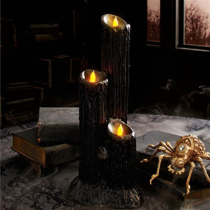 Halloween Candlestick Melting Candle Cluster Melting Black Lava Candle Holder with 3 Candle Light Resin Halloween Party Decor