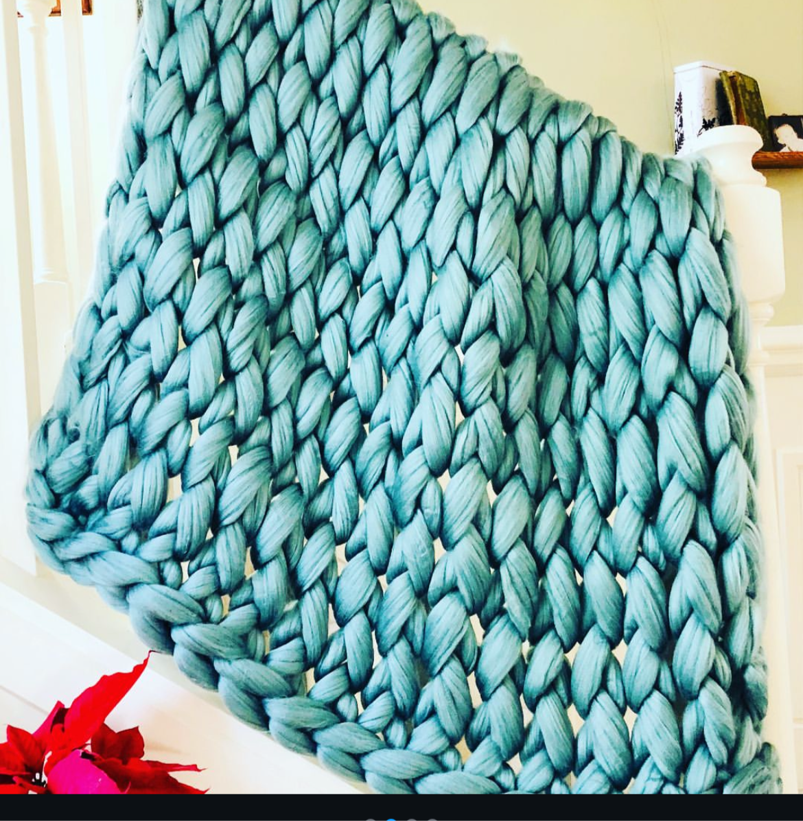 Chunky Knit Blanket 36”x60” Handmade Vegan Weighted Blanket Teal