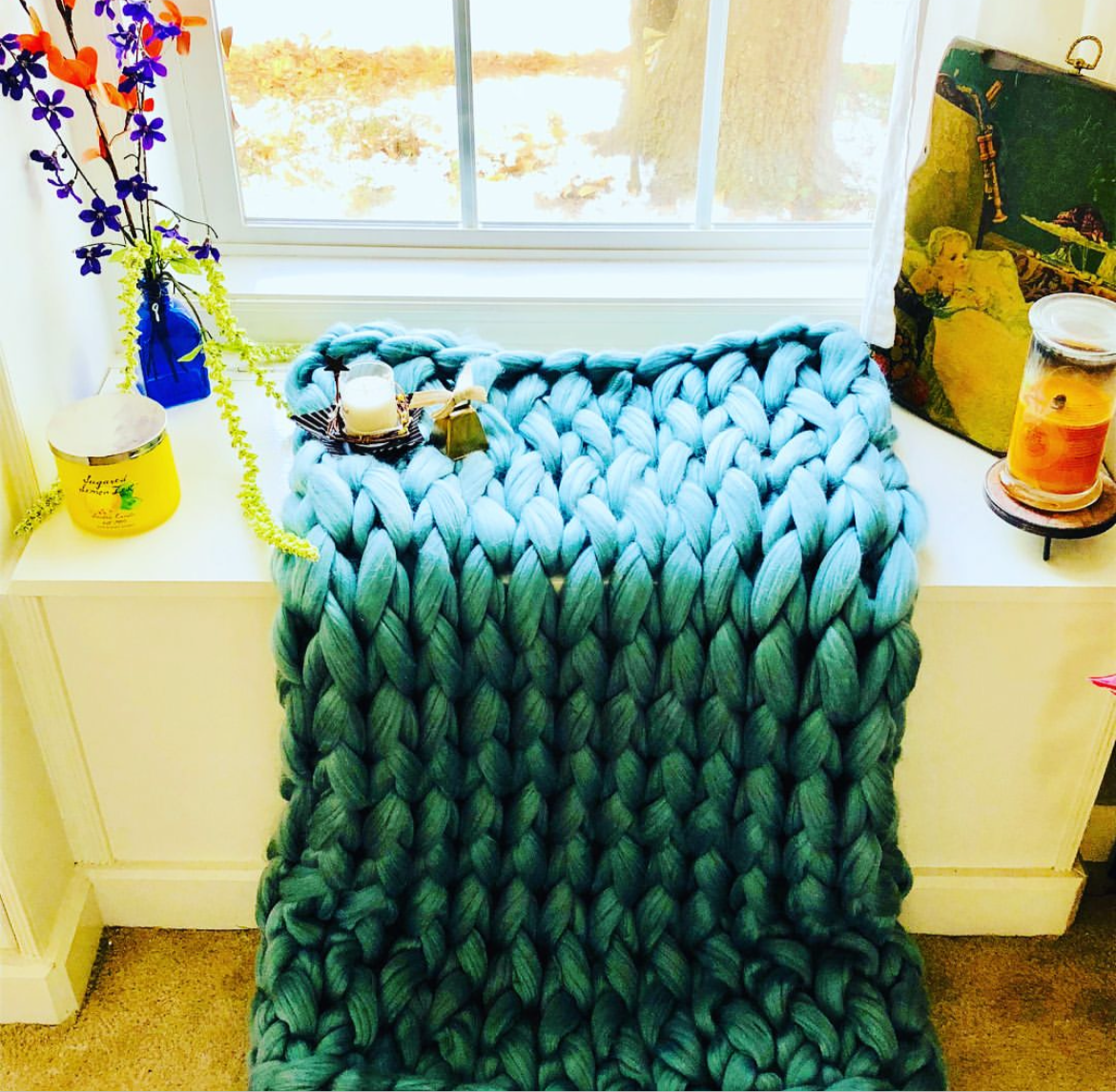 Chunky Knit Blanket 36”x60” Handmade Vegan Weighted Blanket Teal