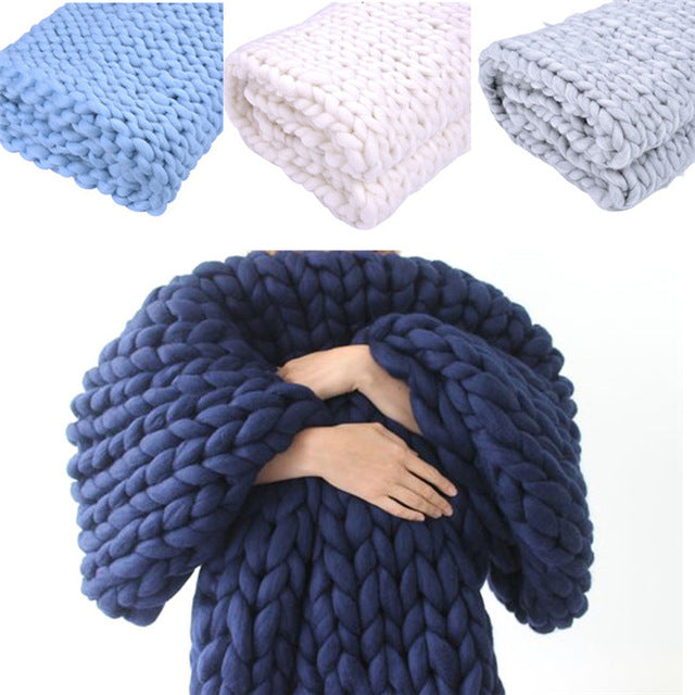 Sofa Cover Chunky Knitted Blankets Handmade Bedspreads Super Thick Yarn Merino Wool Soft Blanket Warm Winter Throw Blanket