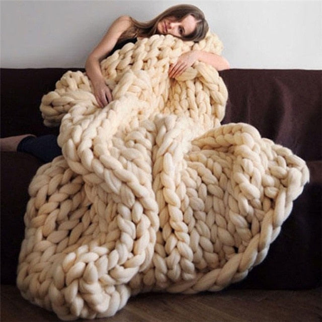 Sofa Cover Chunky Knitted Blankets Handmade Bedspreads Super Thick Yarn Merino Wool Soft Blanket Warm Winter Throw Blanket