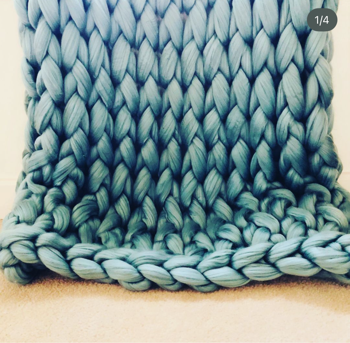 Chunky Knit Blanket 36”x60” Handmade Vegan Weighted Blanket Teal