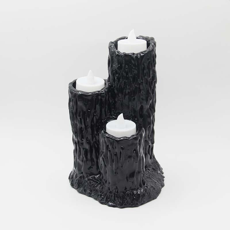 Halloween Candlestick Melting Candle Cluster Melting Black Lava Candle Holder with 3 Candle Light Resin Halloween Party Decor