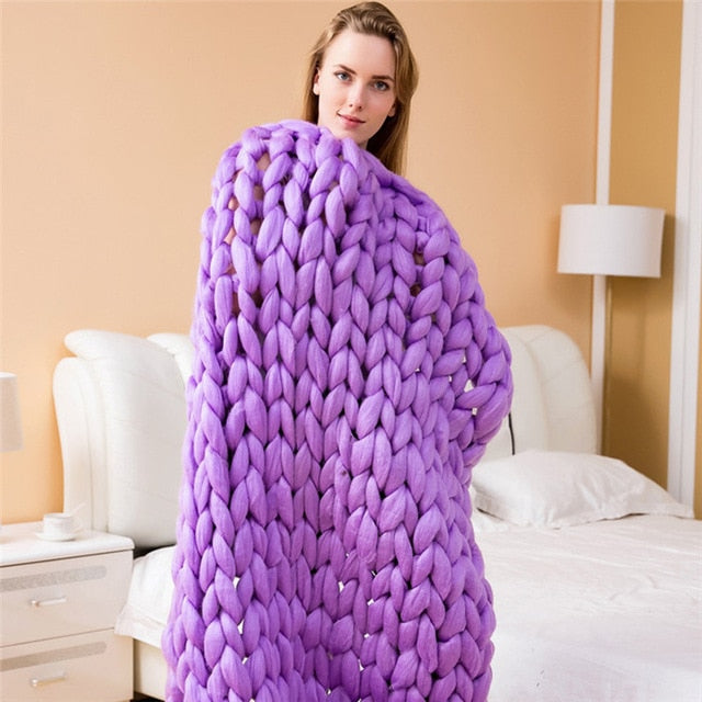 Sofa Cover Chunky Knitted Blankets Handmade Bedspreads Super Thick Yarn Merino Wool Soft Blanket Warm Winter Throw Blanket