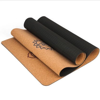 183X68cm Natural Cork TPE Yoga Mat For Fitness 5mm Sports Mats Pilates Exercise Pads Non-slip Yoga mats With Position Body Line