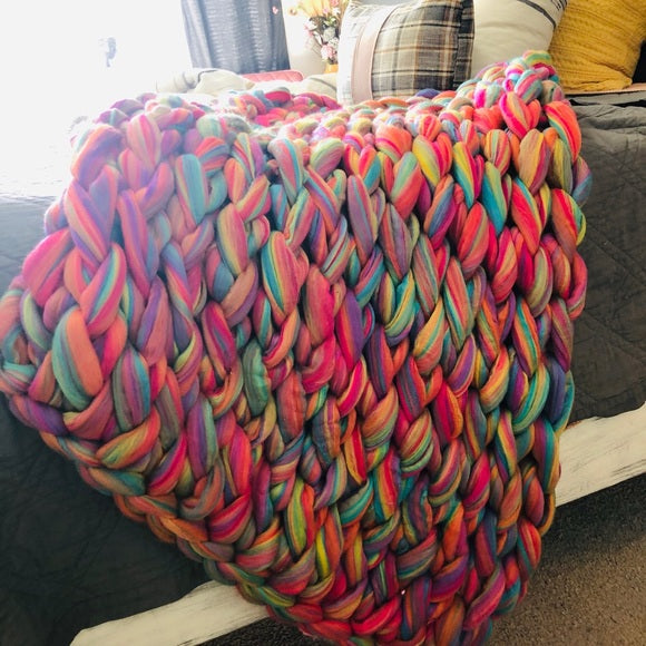 Chunky Knit Blanket Rainbow 36X60